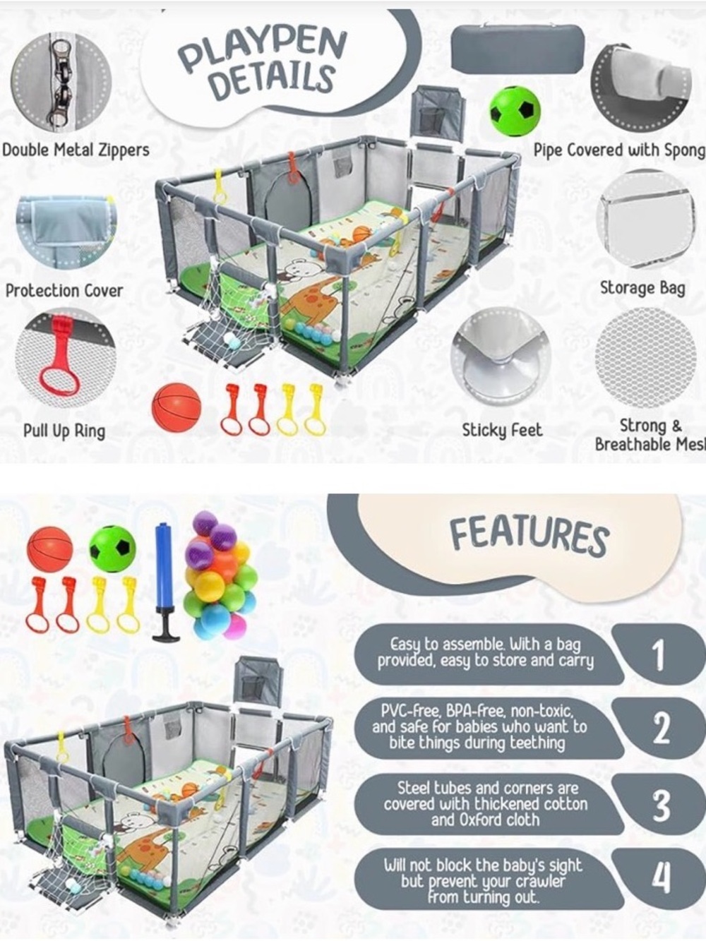 Baby Playpen Activity Center - Gray